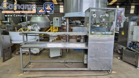 Engemaq automatic sealer for jars, bottles, and cups with plastic seal, 900 jars per hour.