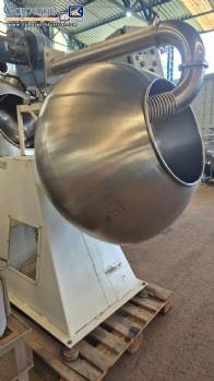 Set of ten stainless steel coating pans with capacities between 150 liters and 350 liters